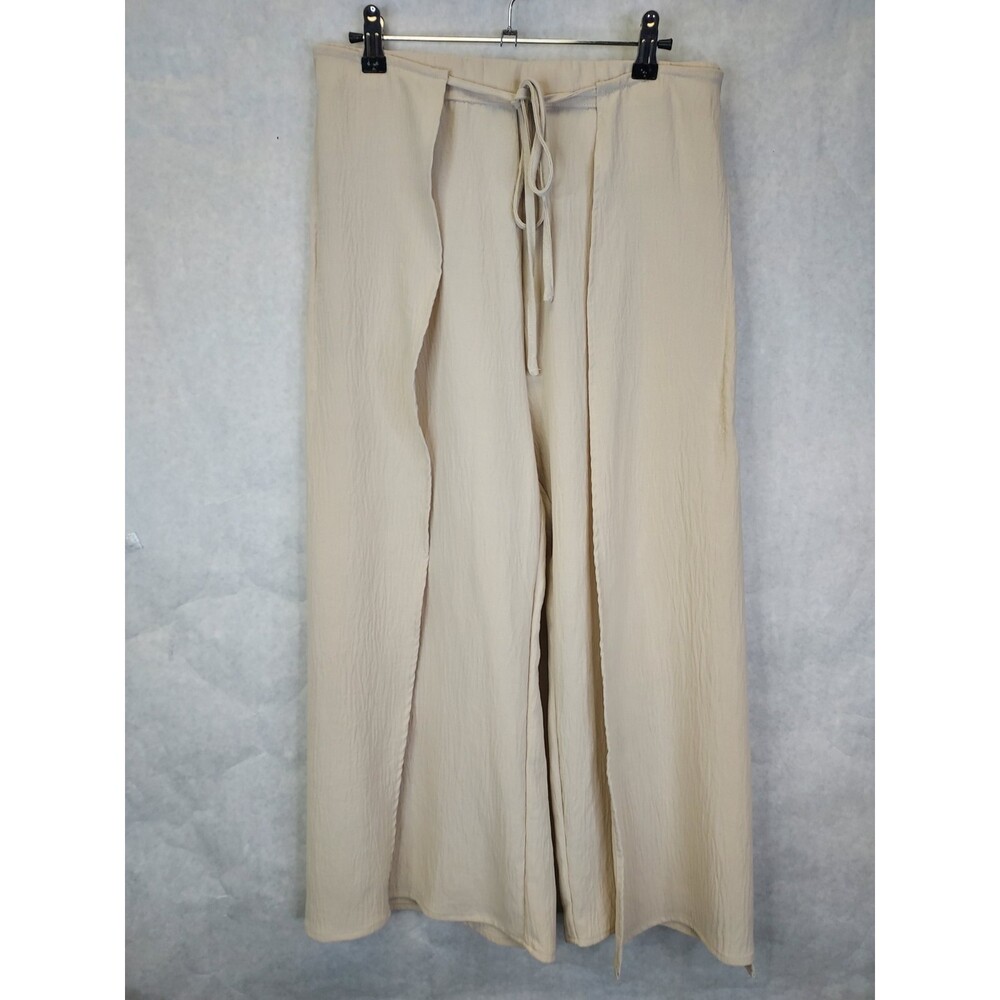 Black Tape Open Side Wide Leg Pants Womens L Tie Front Beige Feminine Flowy Boho